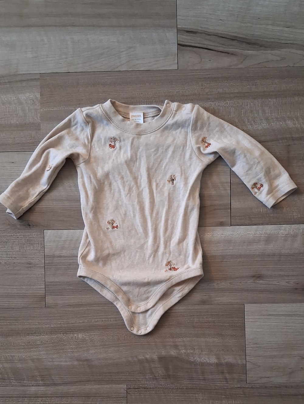 Gymboree Long-Sleeve Bodysuit Fox Embroidery Vintage Size 12-18 Months (N)